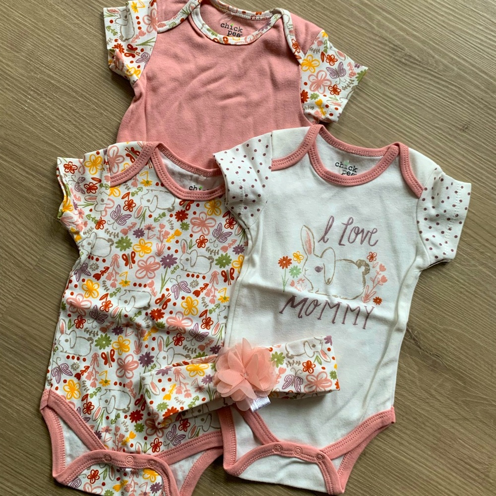 Set of 3 bodysuits with hairband